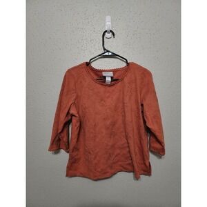 Alfred Dunner Women's Natural Instinct Solid Leaf Embroidered Crew Neck Top (PM)